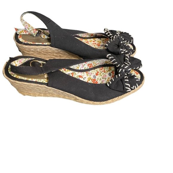 SOFT STYLE HUSH PUPPIES BLACK PEEP TOE WEDGE 10 - Picture 3 of 10